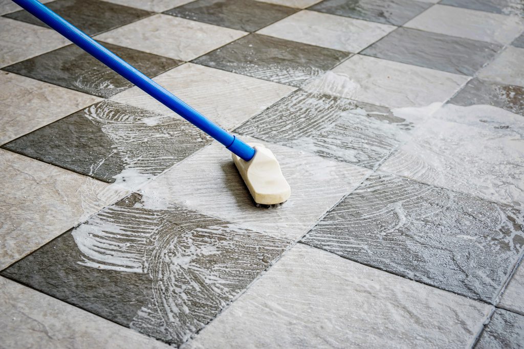 Tile Floor and Grout Being Cleaned